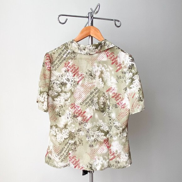 🌿90s Vintage Sage Green Abstract Print Short Sleeves Shirt by Marie Claire - Picture 3 of 6